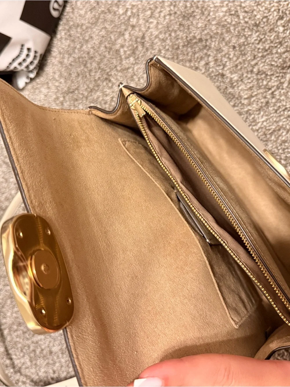 Coach Cream Leather Top-Handle Satchel with Gold Hardware